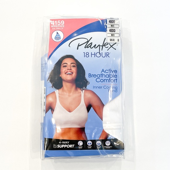 PLAYTEX 18 Hour Active Breathable Comfort Wireless Full Coverage Bra White 40DD - Picture 3 of 3